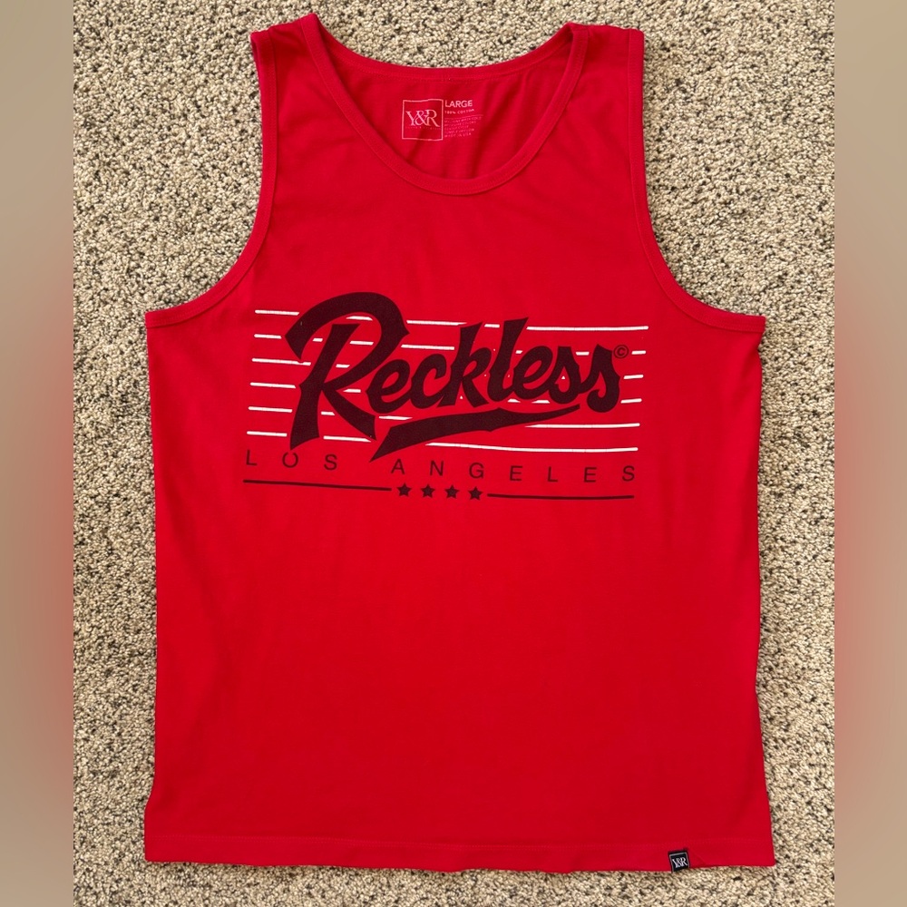 Reckless in Los Angeles tank top. Size L. Red. In good condition. No flaws.